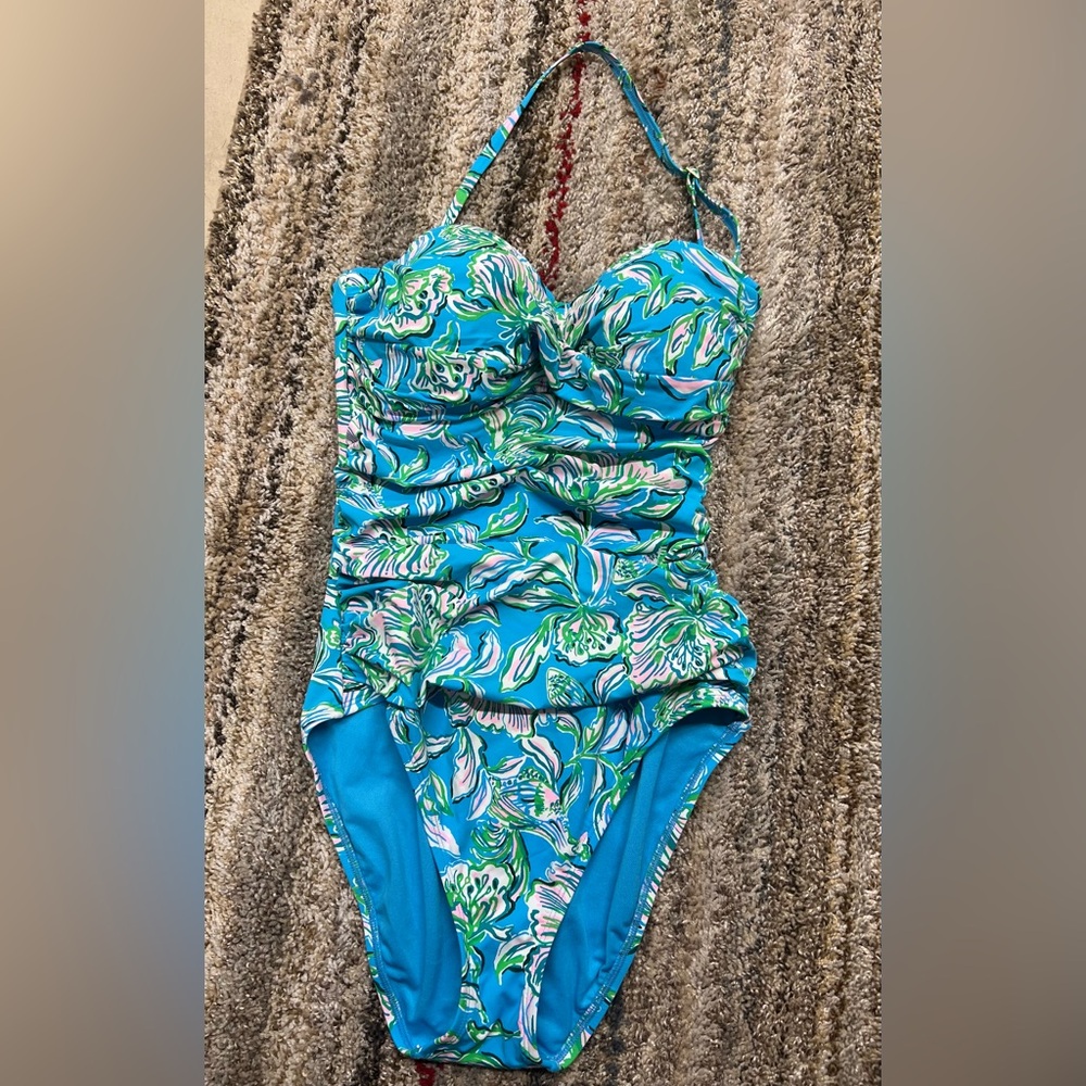 Lilly Pulitzer Blue and Green Floral Swimsuit excellent condition